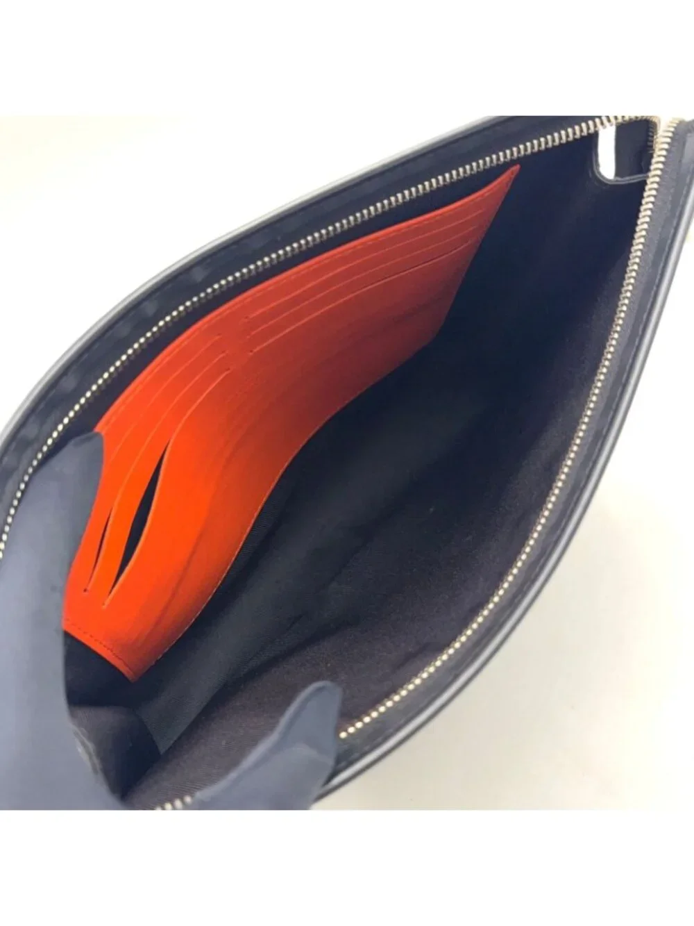 Louis Vuitton Pochette Voyage MM Damier Cobalt Leather Orange Navy Black Clutch